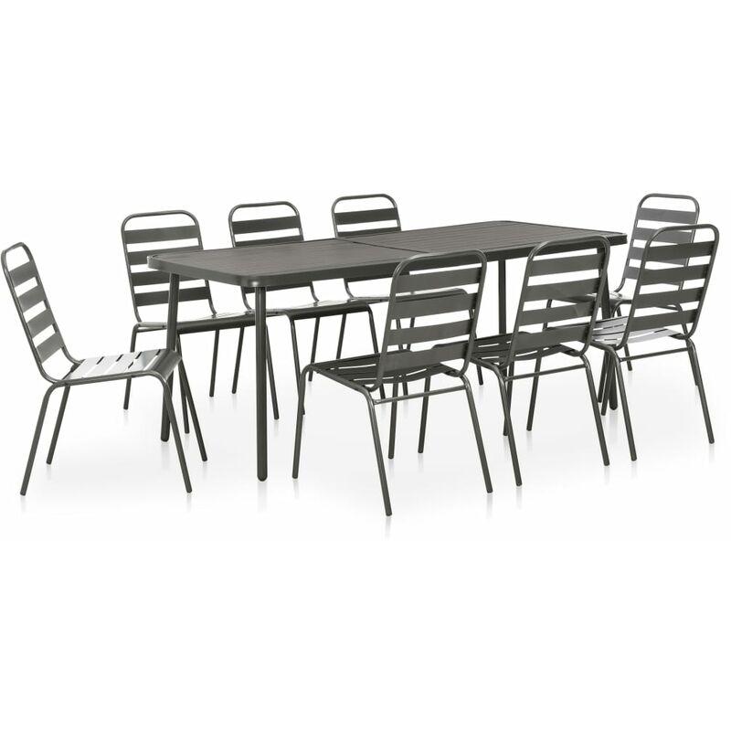 Set da Pranzo da Giardino 9 pz in Acciaio Grigio Scuro VD31070 - Hommoo