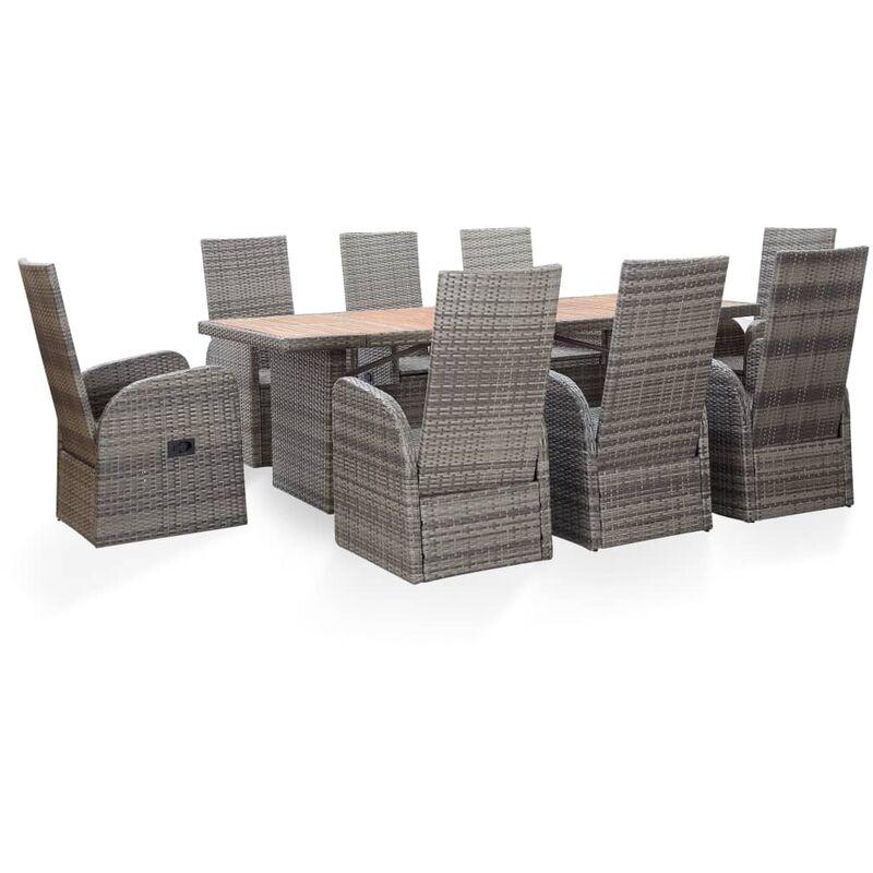 Hommoo Set da Pranzo da Giardino 9 pz in Polyrattan e Acacia Grigio VD45383