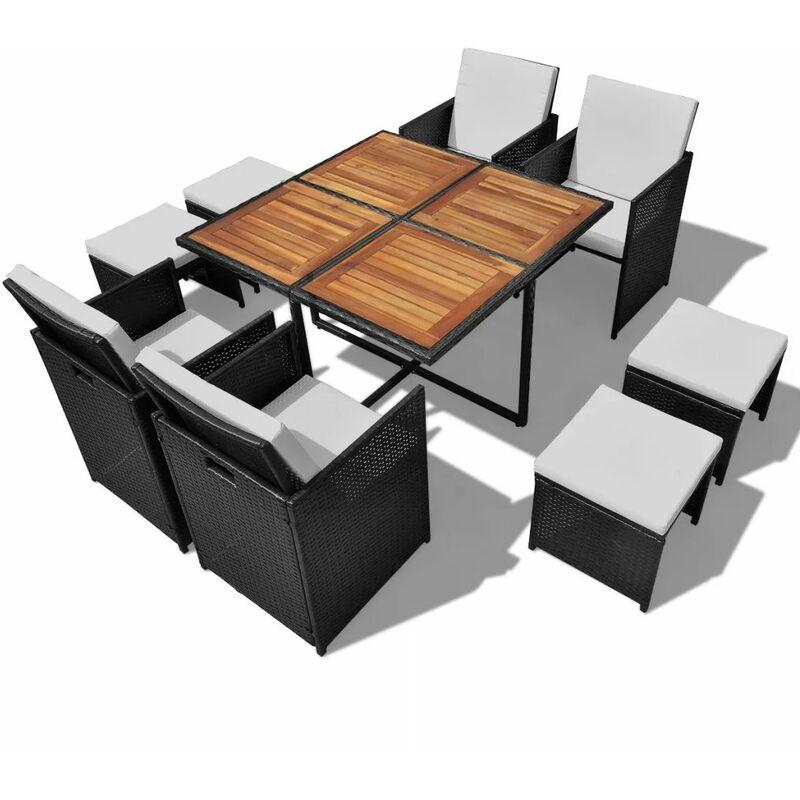 Set da Pranzo da Giardino 9 pz in Polyrattan e Acacia Nero VD24658 - Hommoo