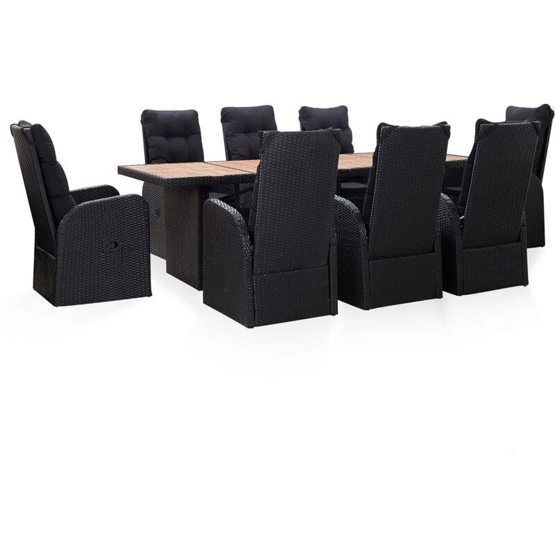 Set da Pranzo da Giardino 9 pz in Polyrattan e Acacia Nero VD45384 - Hommoo