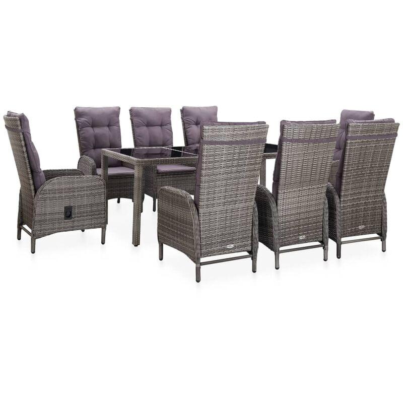 Set da Pranzo Giardino 9pz Polyrattan e Vetro Temperato Grigio VD45428 - Hommoo