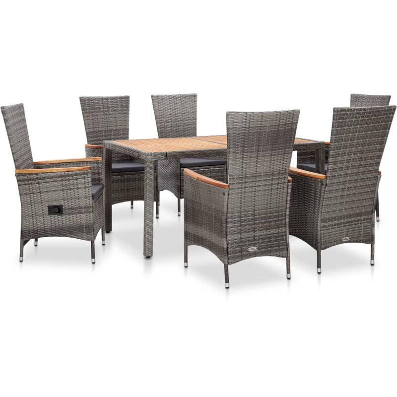 Set da Pranzo per Esterni 7 pz con Cuscini in Polyrattan Grigio VD45373 - Hommoo