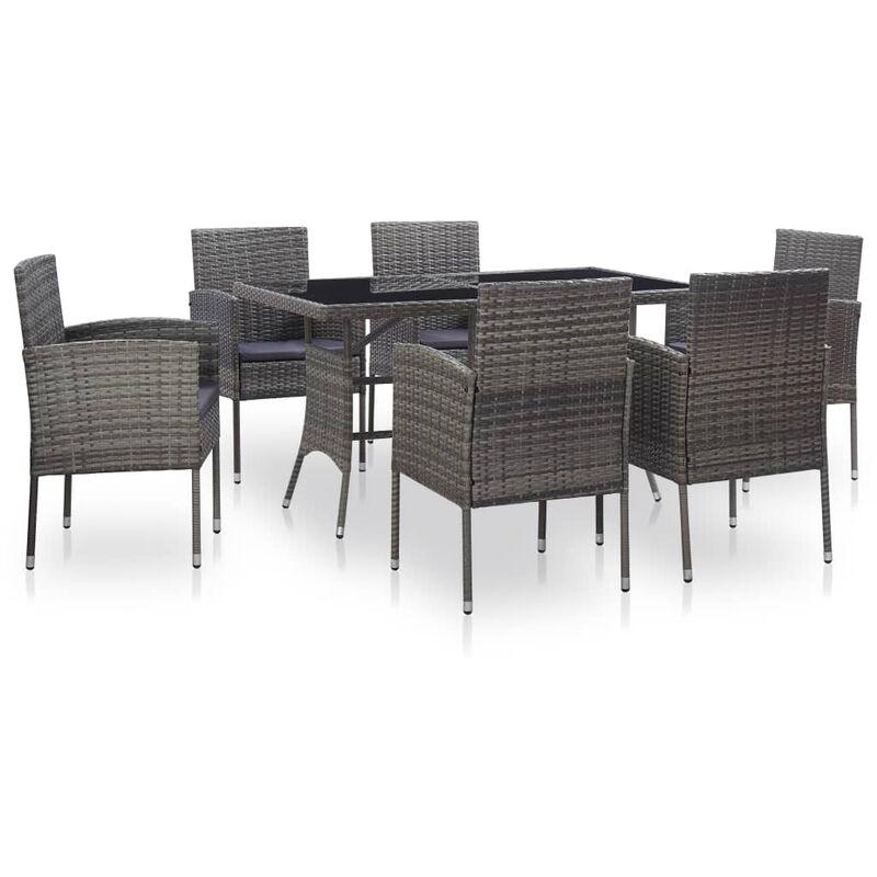 Set da Pranzo per Esterni 7 pz con Cuscini in Polyrattan Grigio VD45498 - Hommoo