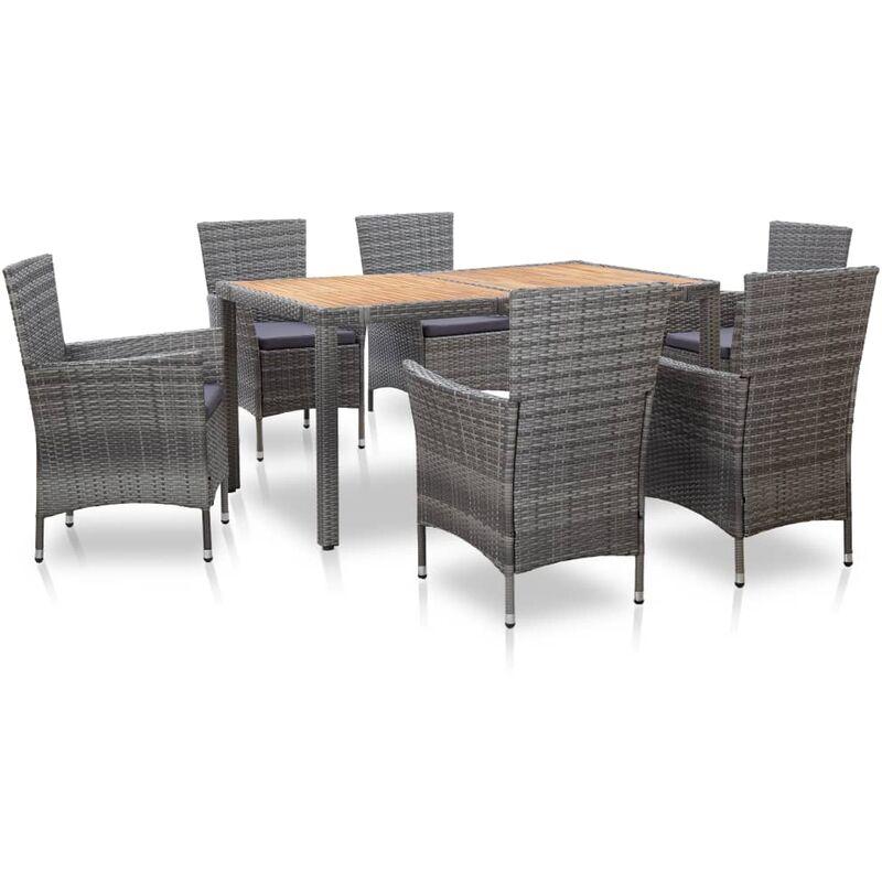 Set da Pranzo per Esterni 7 pz con Cuscini in Polyrattan Grigio VD52847 - Hommoo