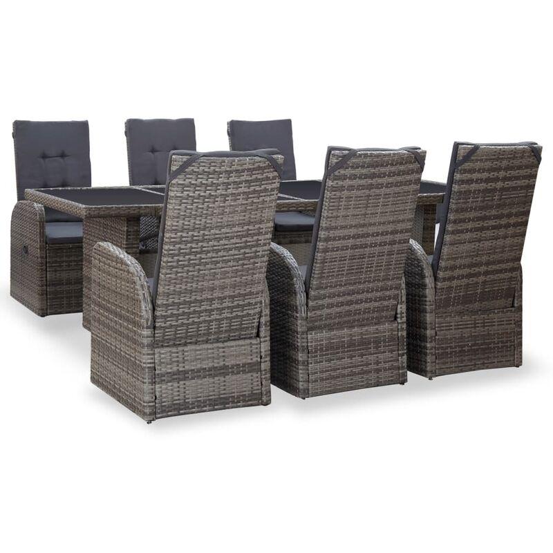 Set da Pranzo per Esterni 7 pz con Cuscini in Polyrattan Grigio VD52851 - Hommoo