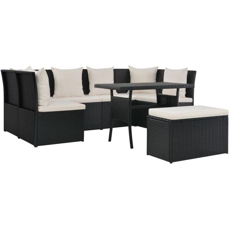 Set da Pranzo per Esterni 8 pz con Cuscini in Polyrattan Nero VD26455 - Hommoo