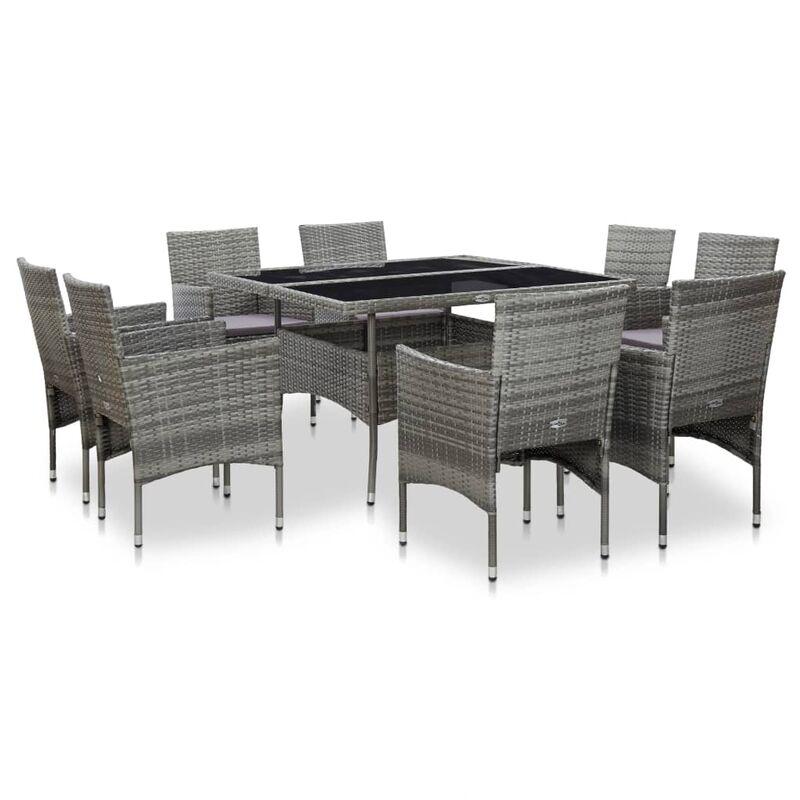Hommoo Set da Pranzo per Giardino 9 pz Grigio in Polyrattan e Vetro VD45405