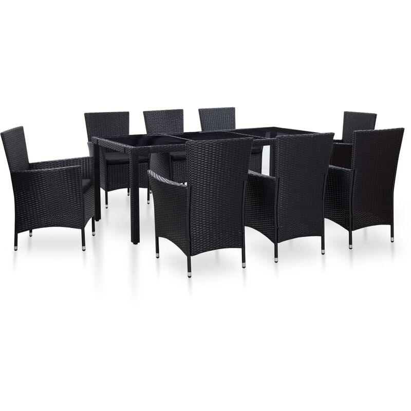 Set da Pranzo per Giardino 9 pz in Polyrattan Nero VD45342 - Hommoo