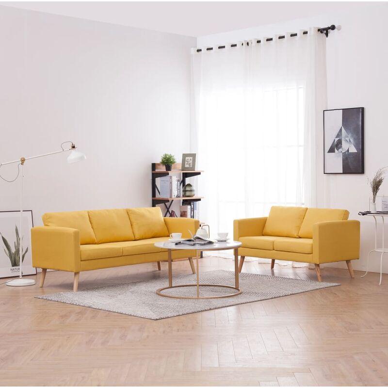 Set Divani 2 pz in Tessuto Giallo VD18964 - Hommoo