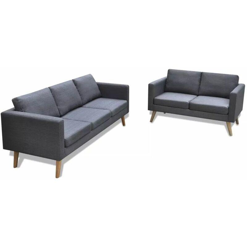 Set Divani a 2 e a 3 Posti in Tessuto Grigio Scuro VD15216 - Hommoo