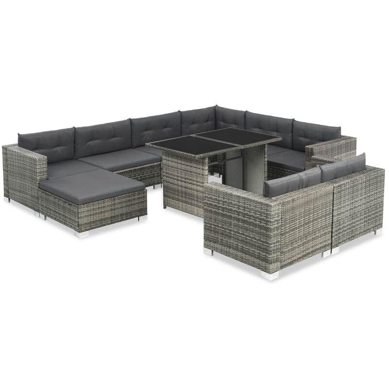 Hommoo Set Divani da Giardino 10 pz con Cuscini in Polyrattan Grigio VD26188