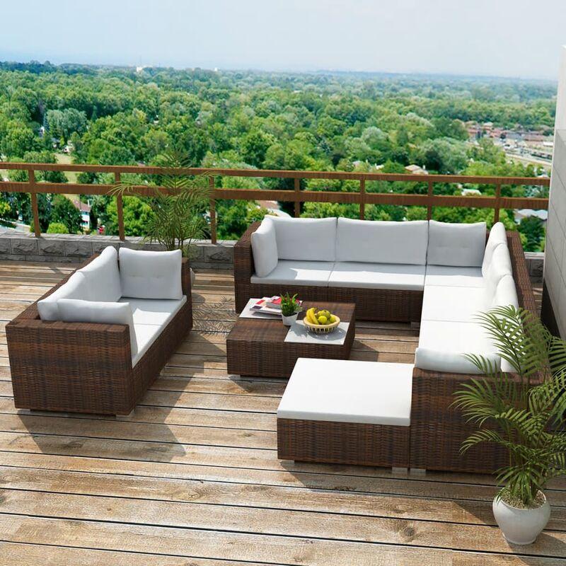 Set Divani da Giardino 10 pz con Cuscini in Polyrattan Marrone VD24320 - Hommoo