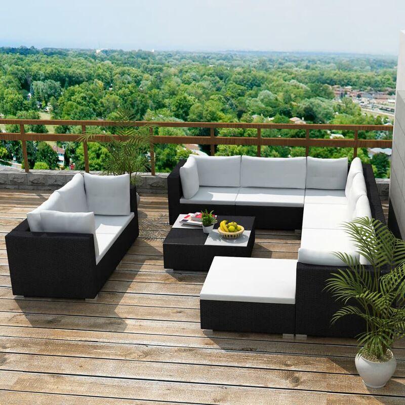 Set Divani da Giardino 10 pz con Cuscini in Polyrattan Nero VD24321 - Hommoo