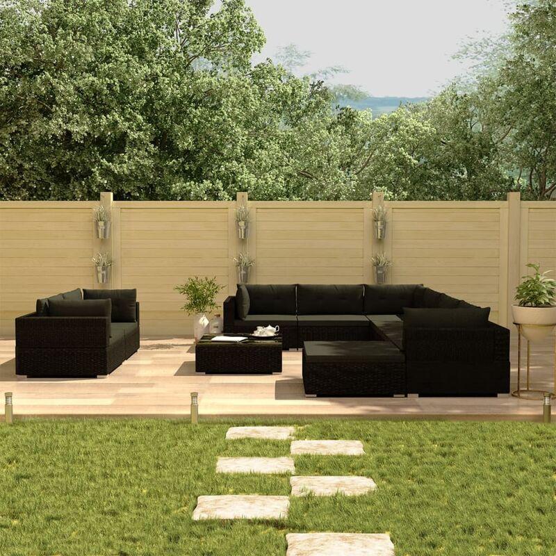 Set Divani da Giardino 10 pz con Cuscini in Polyrattan Nero VD27577 - Hommoo