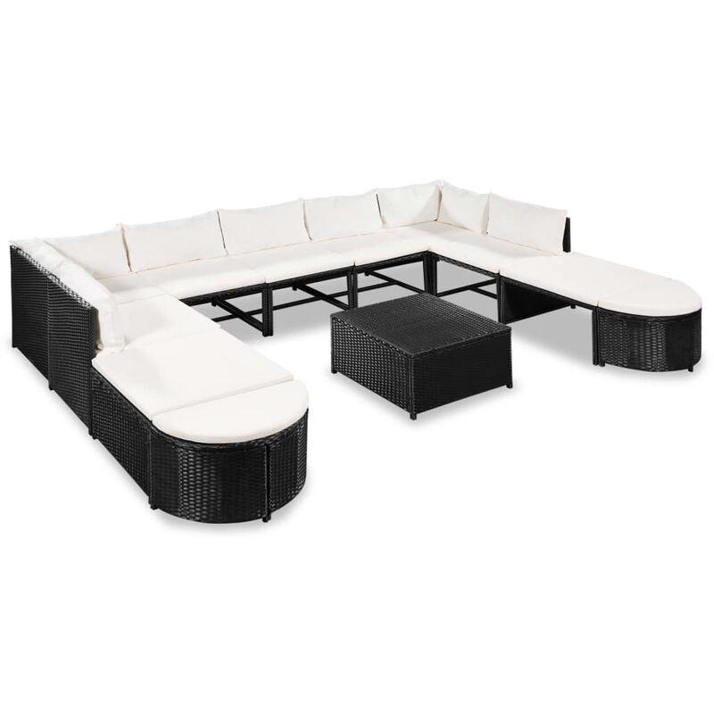 Set Divani da Giardino 12 pz con Cuscini in Polyrattan Nero VD25972 - Hommoo