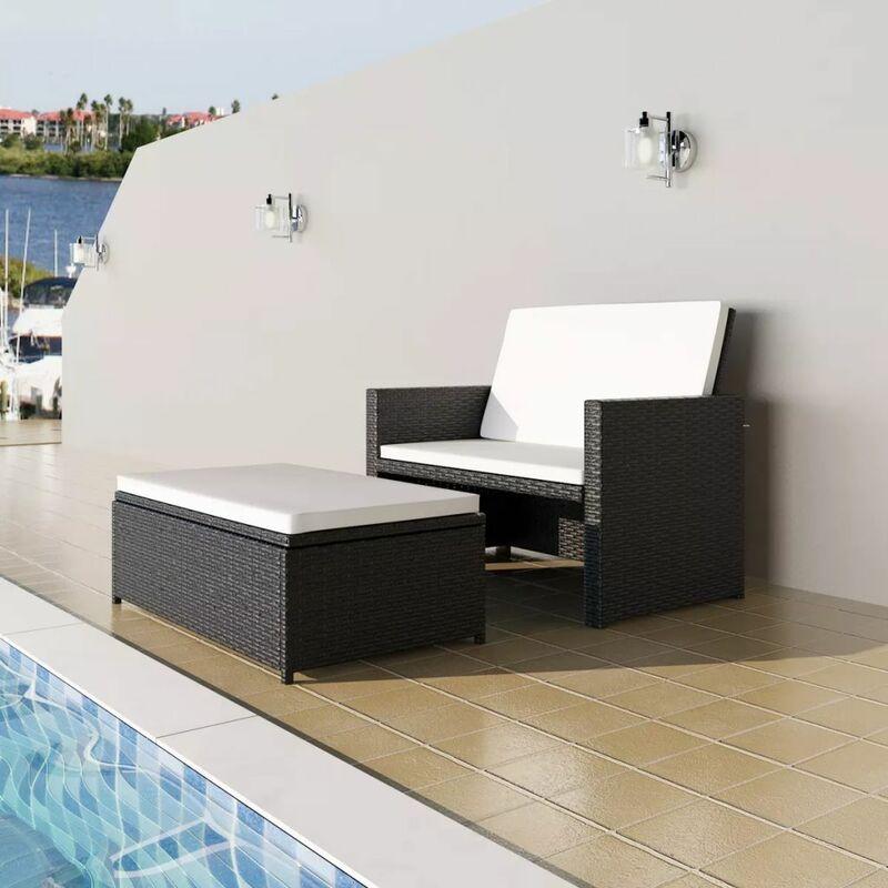 Set Divani da Giardino 2 pz con Cuscini in Polyrattan Nero VD25076 - Hommoo