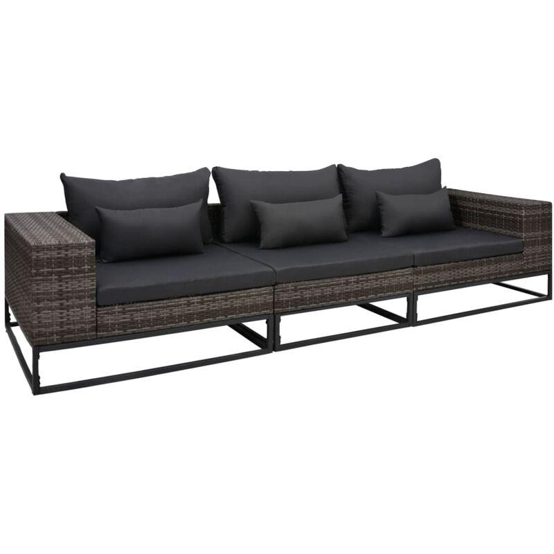 Set Divani da Giardino 3 pz con Cuscini in Polyrattan Grigio VD53395 - Hommoo