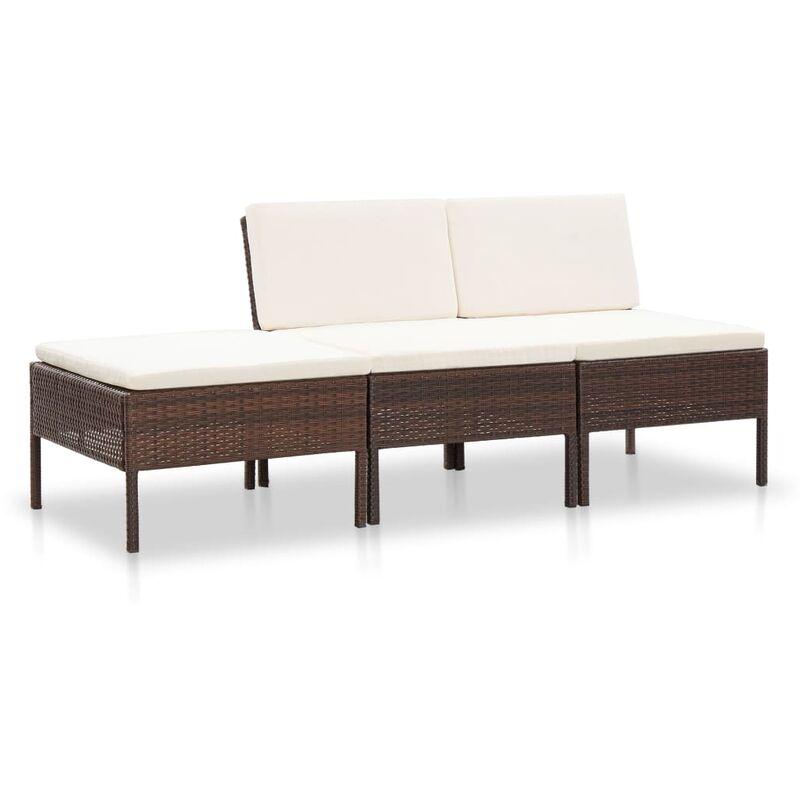 Set Divani da Giardino 3 pz con Cuscini in Polyrattan Marrone VD48946 - Hommoo