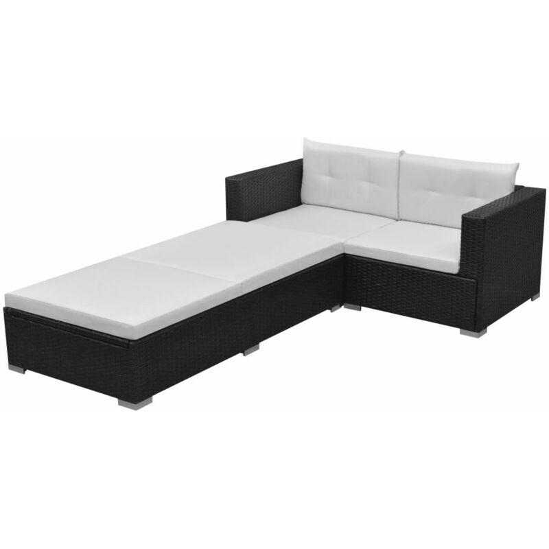 Hommoo Set Divani da Giardino 3 pz con Cuscini in Polyrattan Nero VD24819