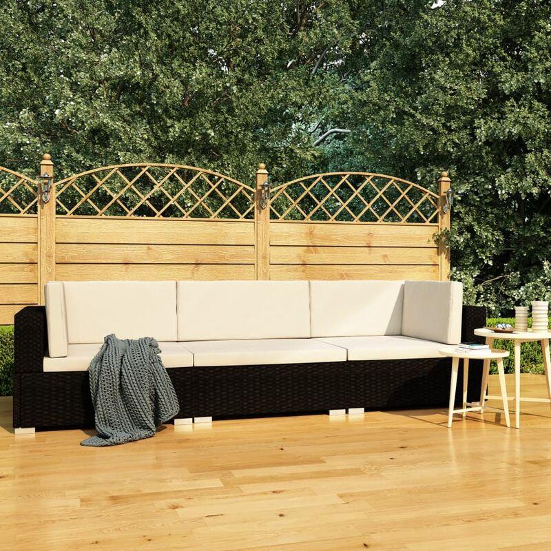 Set Divani da Giardino 3 pz con Cuscini in Polyrattan Nero VD45804 - Hommoo