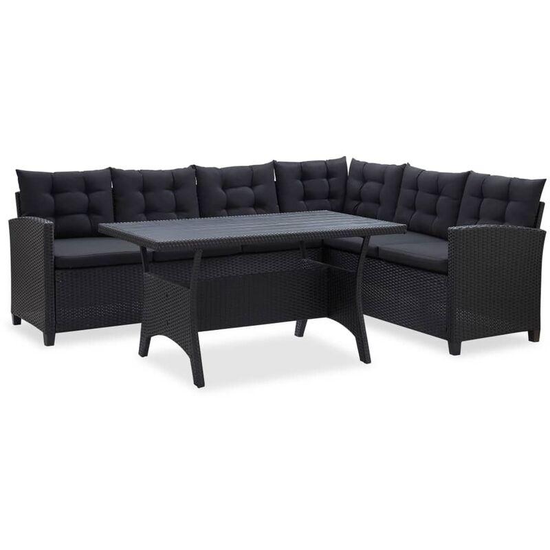 Set Divani da Giardino 3 pz con Cuscini in Polyrattan Nero VD52868 - Hommoo