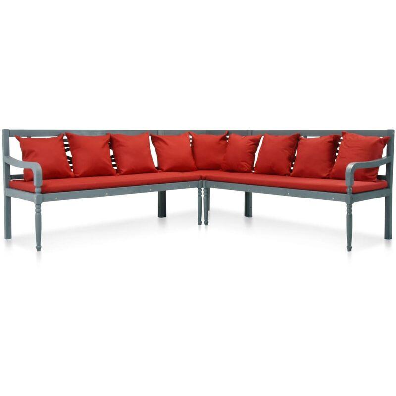 Hommoo Set Divani da Giardino 3 pz in Massello di Acacia Grigio Rosso VD25560 Hommoo Set Divani da Giardino 3 pz in Massello di Acacia Grigio Rosso VD25560