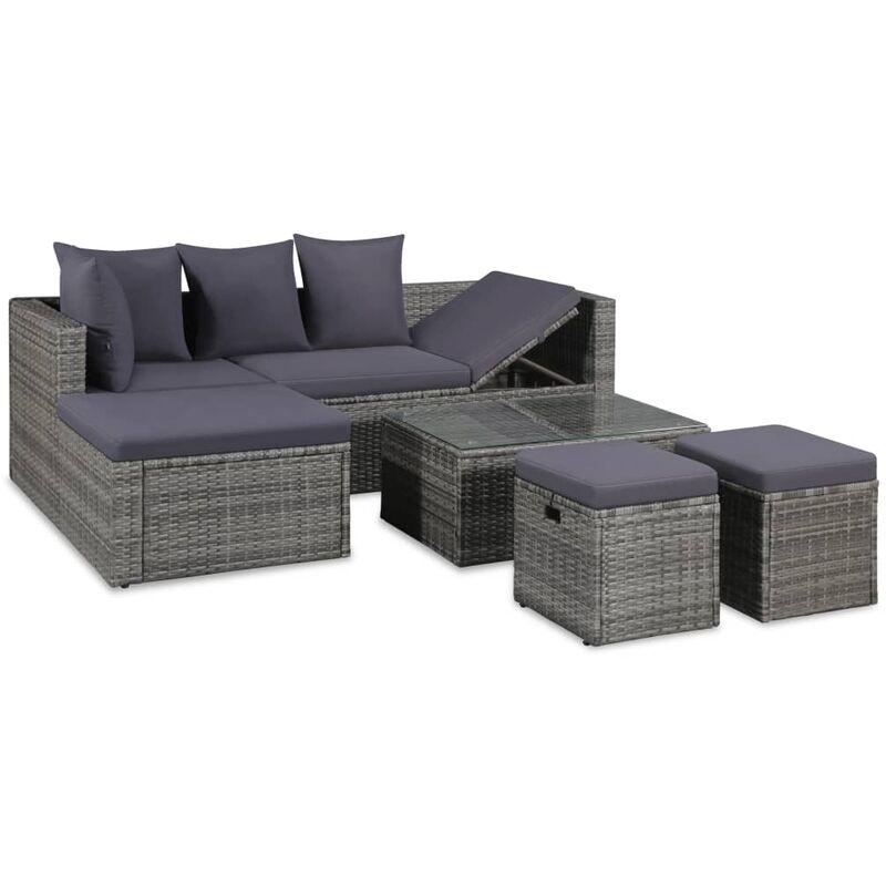 Set Divani da Giardino 4 pz con Cuscini in Polyrattan Grigio VD25753 - Hommoo Set Divani da Giardino 4 pz con Cuscini in Polyrattan Grigio VD25753 - Hommoo