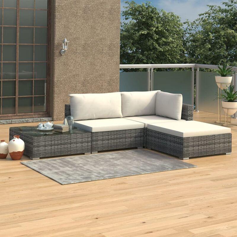 Set Divani da Giardino 4 pz con Cuscini in Polyrattan Grigio VD27591 - Hommoo