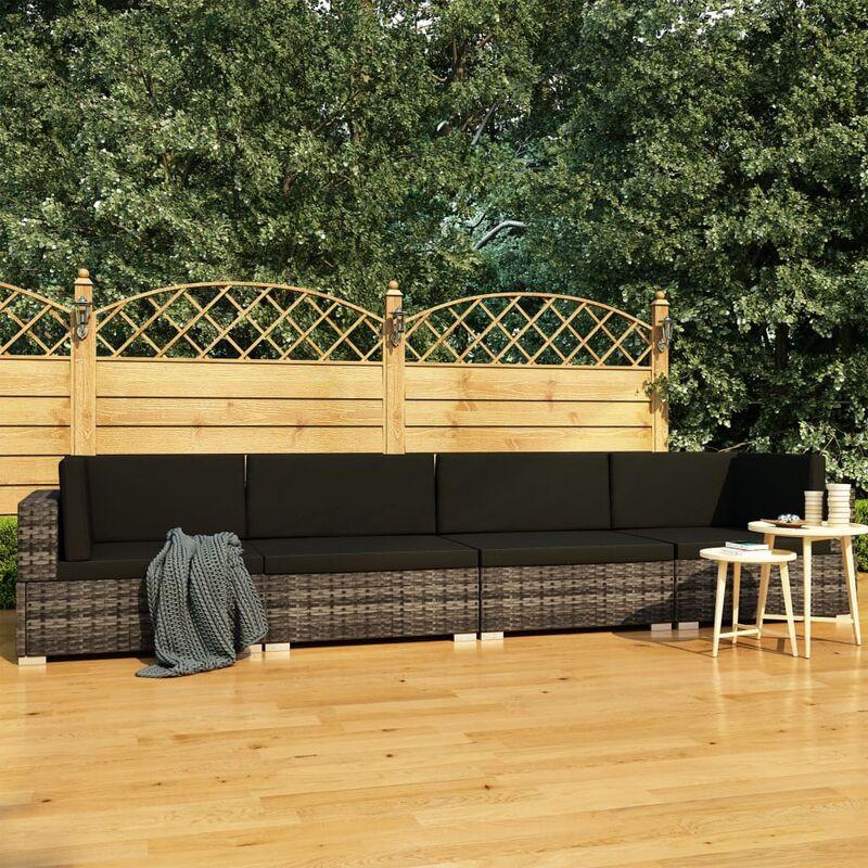 Set Divani da Giardino 4 pz con Cuscini in Polyrattan Grigio VD45810 - Hommoo Set Divani da Giardino 4 pz con Cuscini in Polyrattan Grigio VD45810 - Hommoo