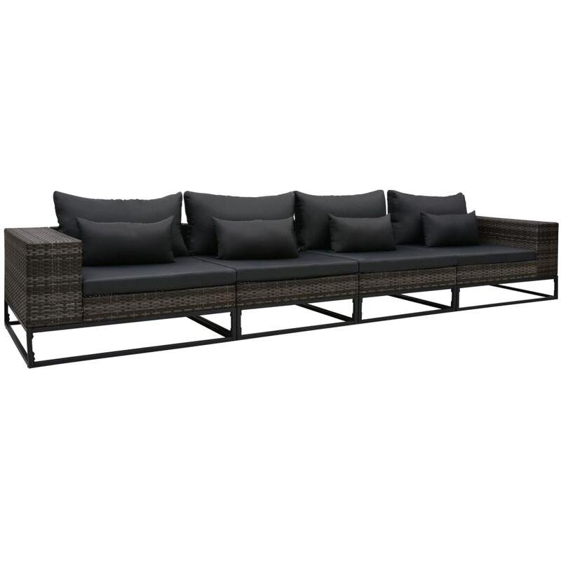 Set Divani da Giardino 4 pz con Cuscini in Polyrattan Grigio VD53396 - Hommoo