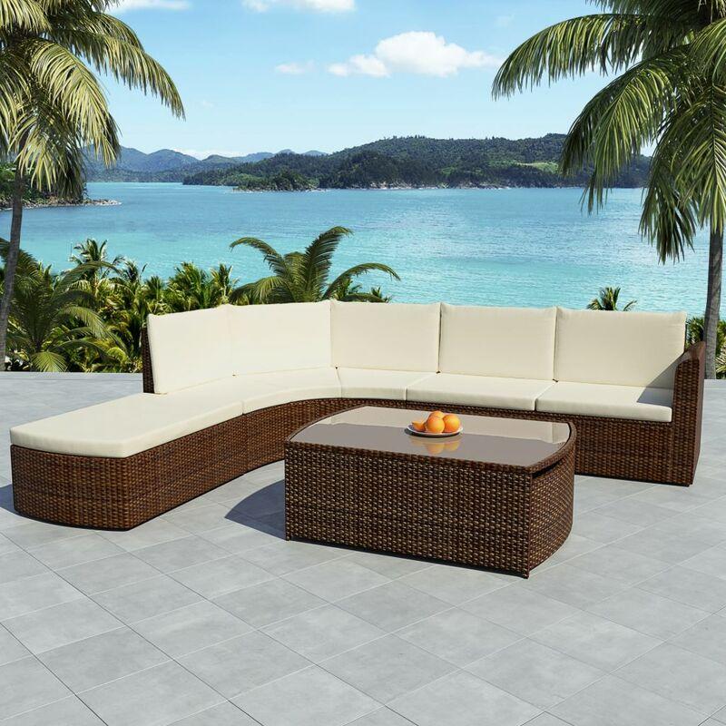 Set Divani da Giardino 4 pz con Cuscini in Polyrattan Marrone VD24901 - Hommoo