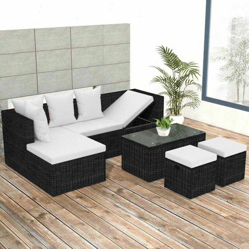 Hommoo Set Divani da Giardino 4 pz con Cuscini in Polyrattan Nero VD24714