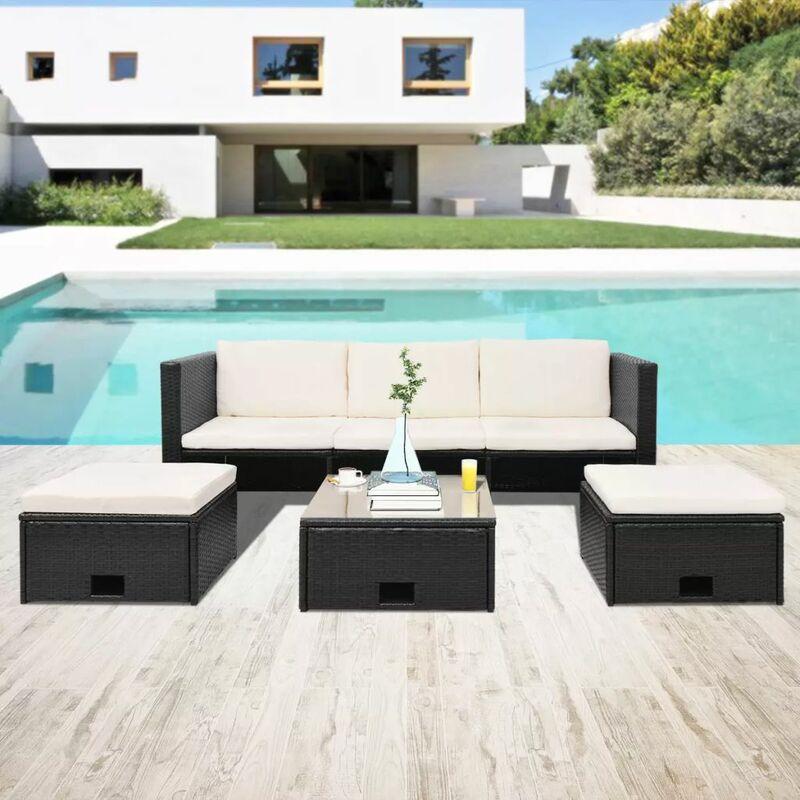 Set Divani da Giardino 4 pz con Cuscini in Polyrattan Nero VD25082 - Hommoo