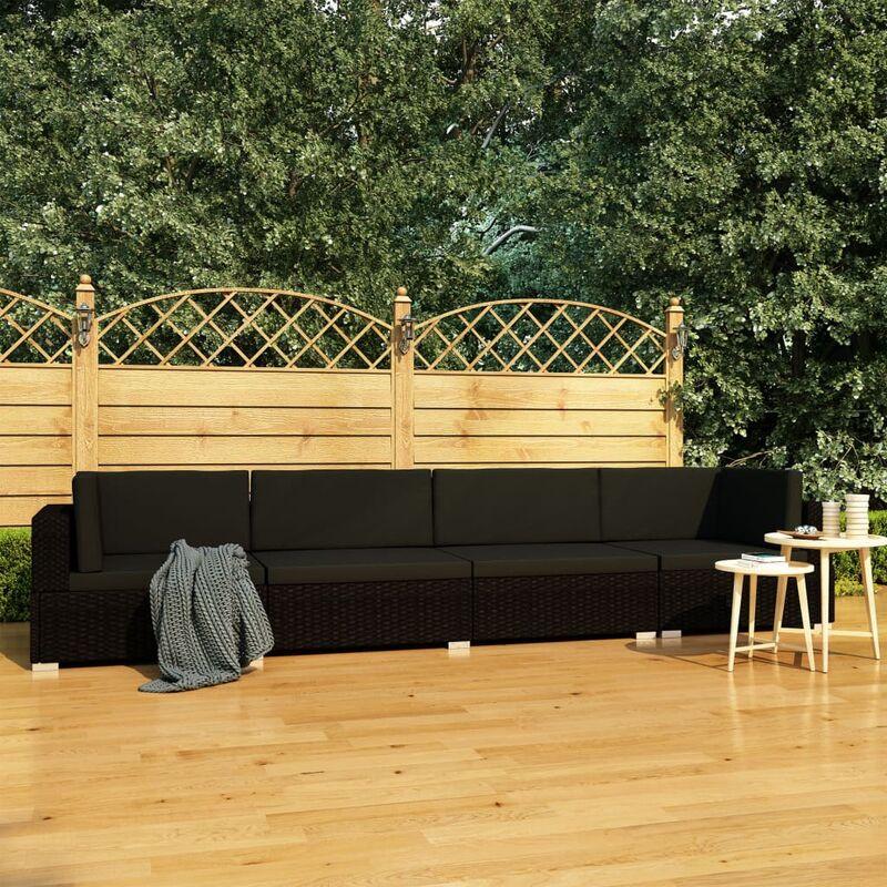 Set Divani da Giardino 4 pz con Cuscini in Polyrattan Nero VD45811 - Hommoo