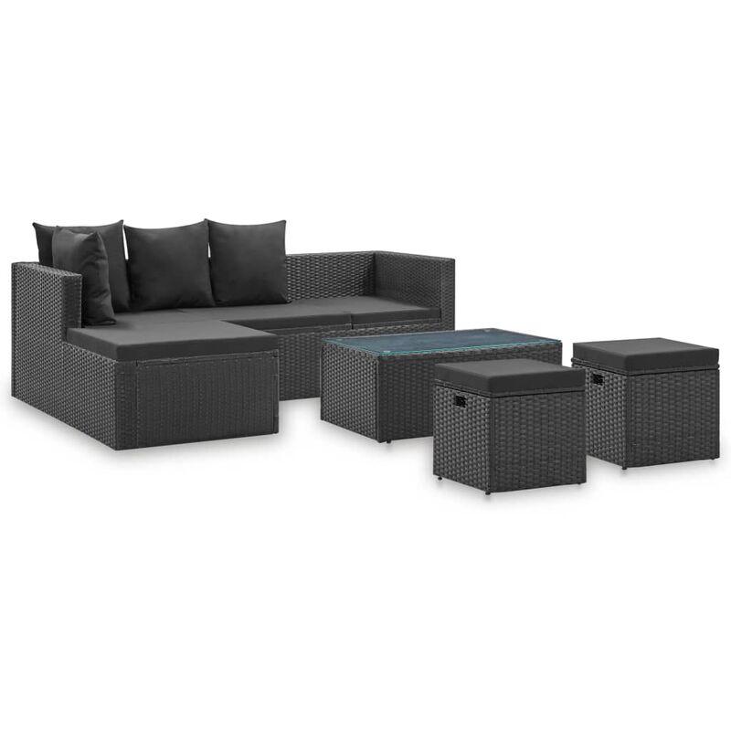 Hommoo Set Divani da Giardino 4 pz Nero con Cuscini in Polyrattan VD52869