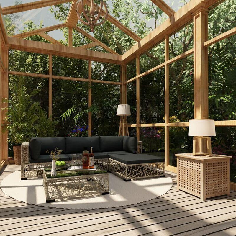 Set Divani da Giardino 5 pz con Cuscini in Polyrattan Grigio VD27620 - Hommoo
