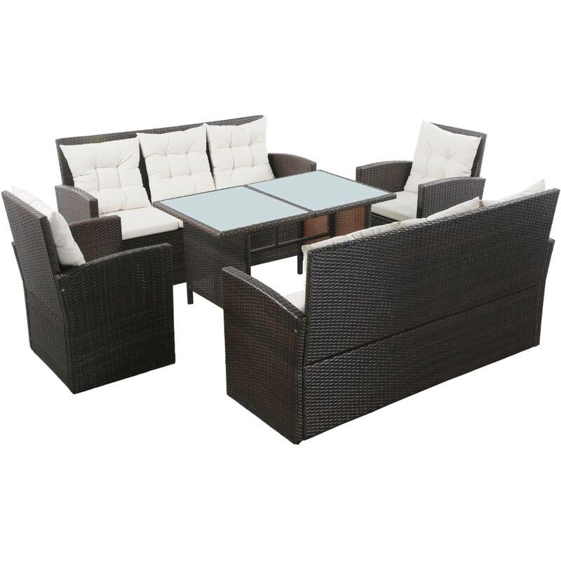 Set Divani da Giardino 5 pz con Cuscini in Polyrattan Marrone VD25770 - Hommoo