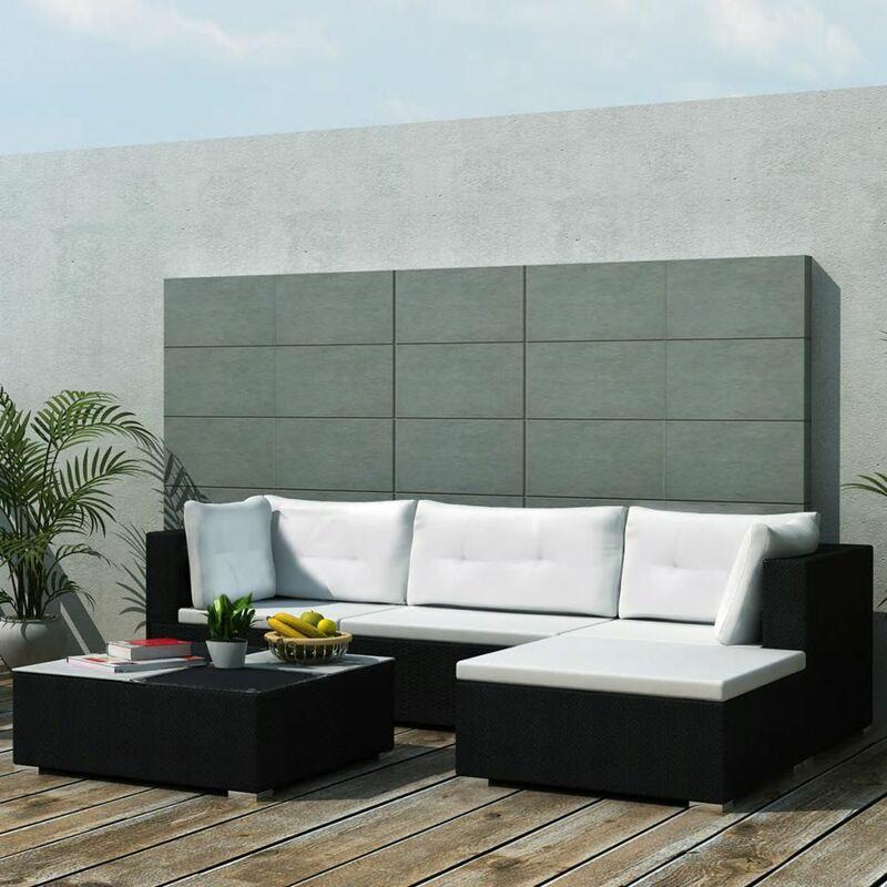 Set Divani da Giardino 5 pz con Cuscini in Polyrattan Nero VD24317 - Hommoo
