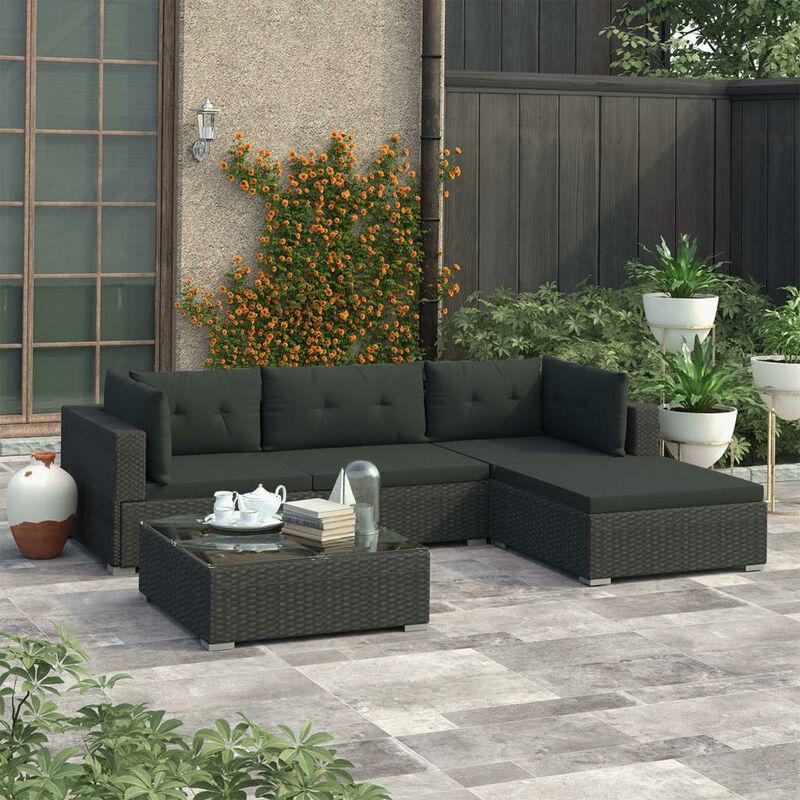 Set Divani da Giardino 5 pz con Cuscini in Polyrattan Nero VD27575 - Hommoo