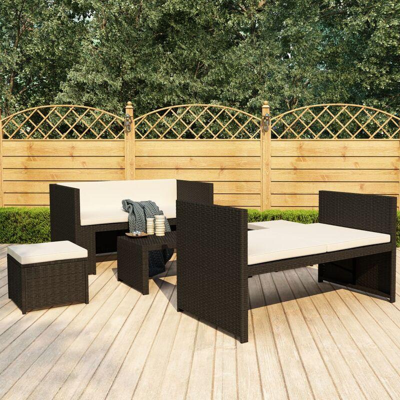 Set Divani da Giardino 5 pz con Cuscini in Polyrattan Nero VD46311 - Hommoo
