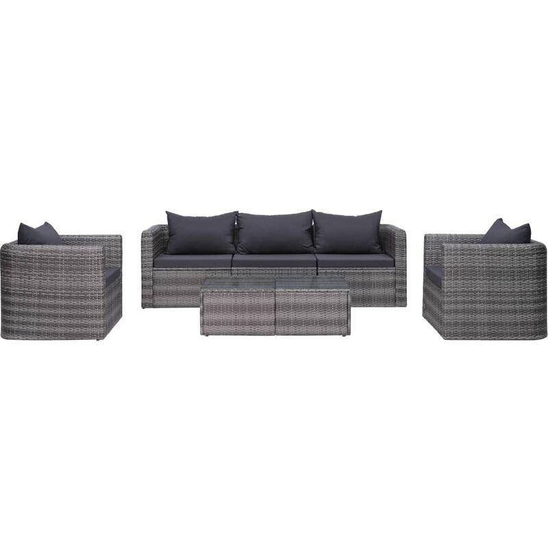 Set Divani da Giardino 6 pz con Cuscini in Polyrattan Grigio VD25937 - Hommoo Set Divani da Giardino 6 pz con Cuscini in Polyrattan Grigio VD25937 - Hommoo