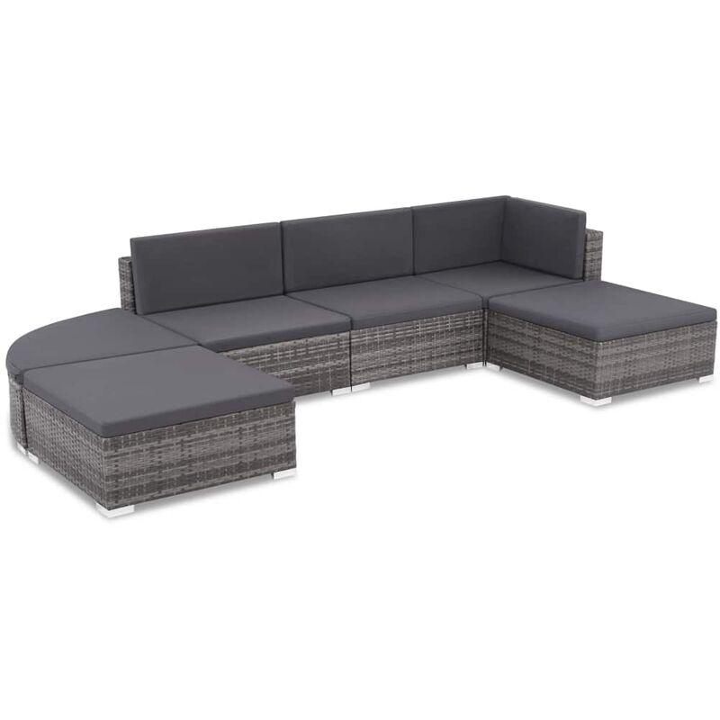 Set Divani da Giardino 6 pz con Cuscini in Polyrattan Grigio VD26187 - Hommoo Set Divani da Giardino 6 pz con Cuscini in Polyrattan Grigio VD26187 - Hommoo