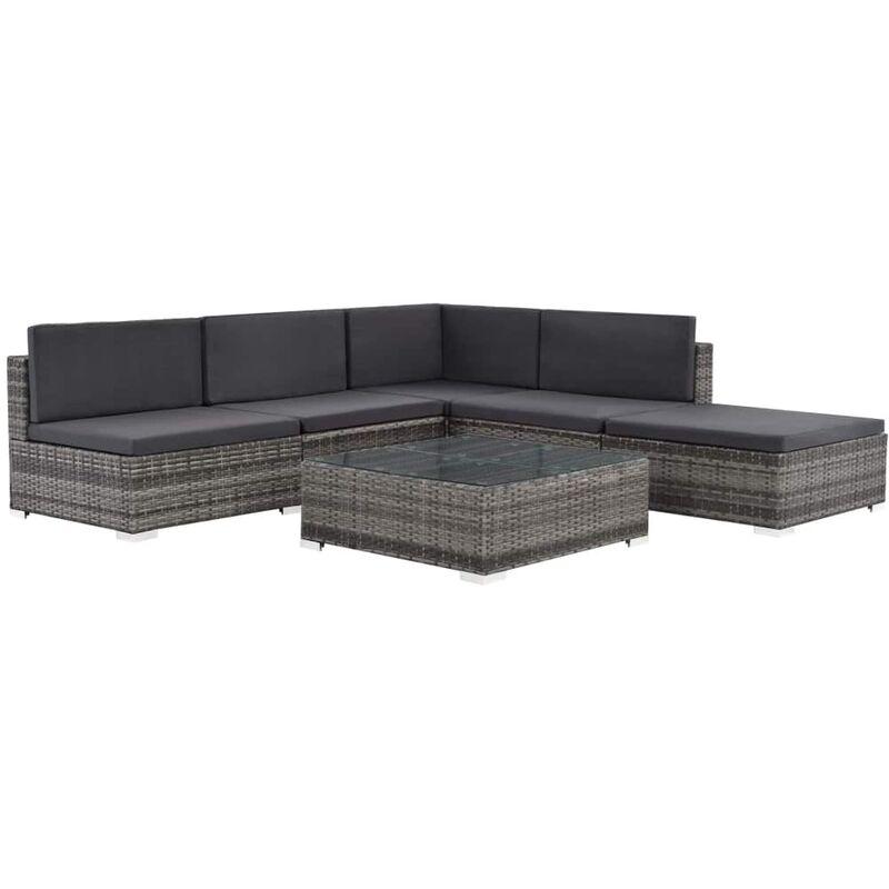 Hommoo Set Divani da Giardino 6 pz con Cuscini in Polyrattan Grigio VD26361
