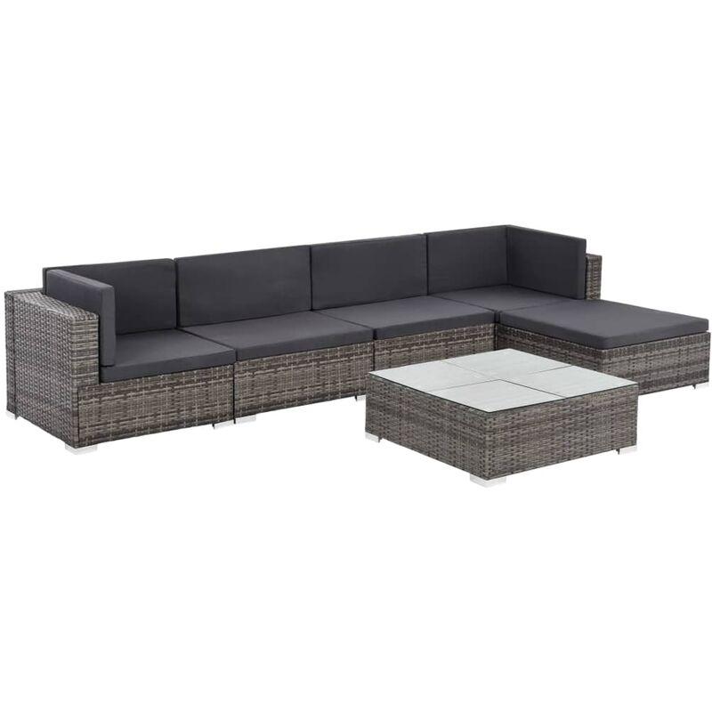 Hommoo Set Divani da Giardino 6 pz con Cuscini in Polyrattan Grigio VD26364