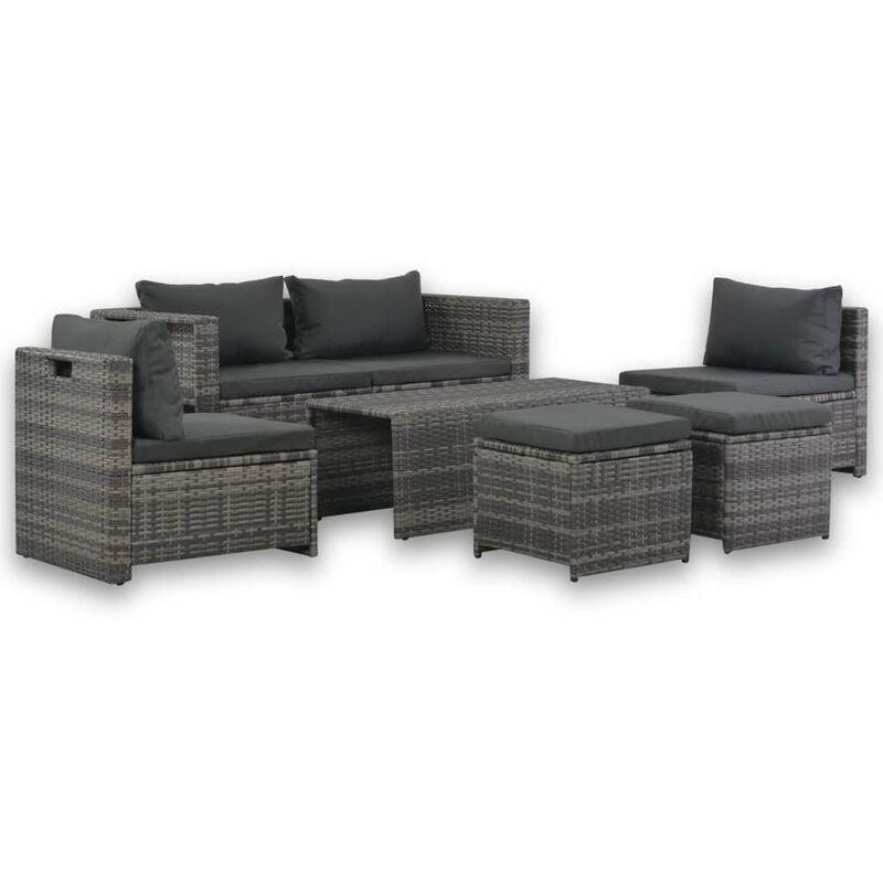 Set Divani da Giardino 6 pz con Cuscini in Polyrattan Grigio VD26475 - Hommoo