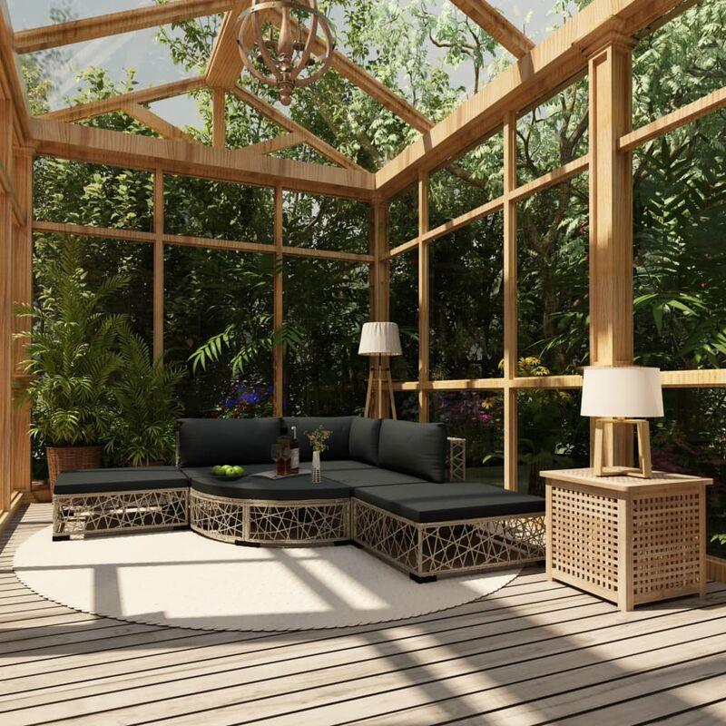 Hommoo Set Divani da Giardino 6 pz con Cuscini in Polyrattan Grigio VD27619
