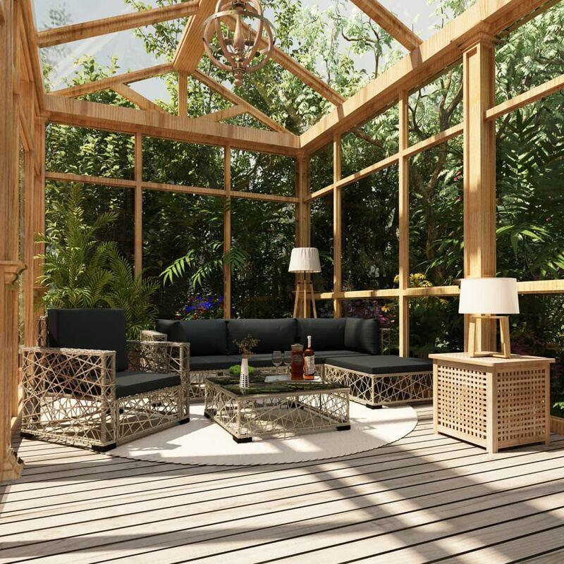 Set Divani da Giardino 6 pz con Cuscini in Polyrattan Grigio VD27623 - Hommoo