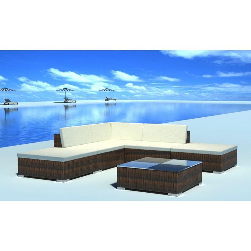 Set Divani da Giardino 6 pz con Cuscini in Polyrattan Marrone VD24012 - Hommoo