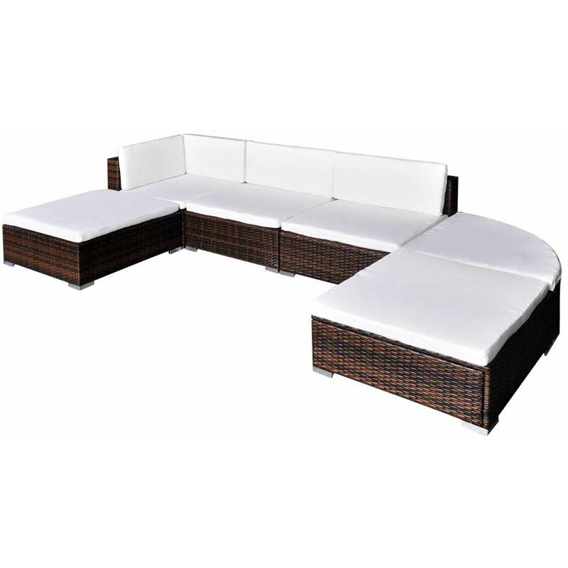 Set Divani da Giardino 6 pz con Cuscini in Polyrattan Marrone VD24024 - Hommoo