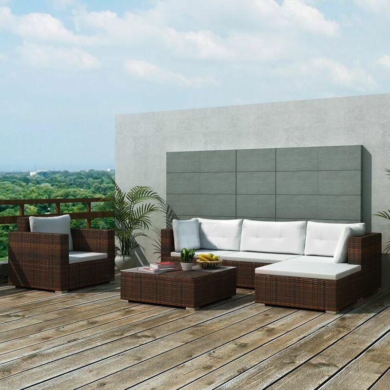 Set Divani da Giardino 6 pz con Cuscini in Polyrattan Marrone VD24318 - Hommoo